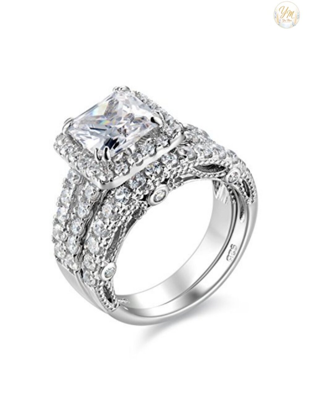 Princess Cut Sterling Silver Bridal Ring Set 4ct CZ Wedding Rings Sz 4-13